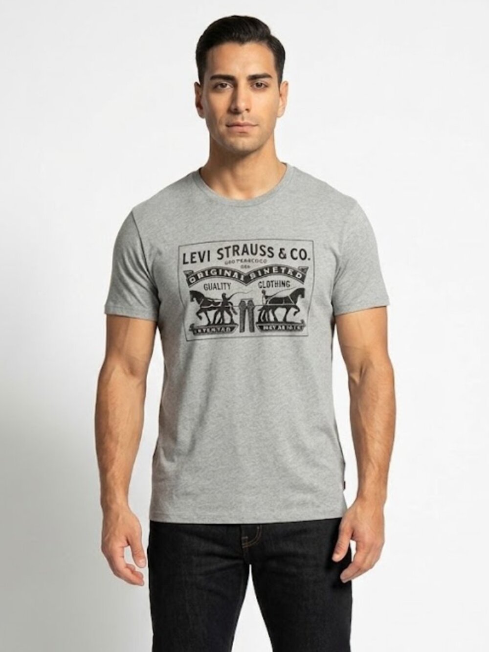Levi's Men's Graphic Tee XXL Heather Gray Black Logo Crew Neck Short Sleeve
